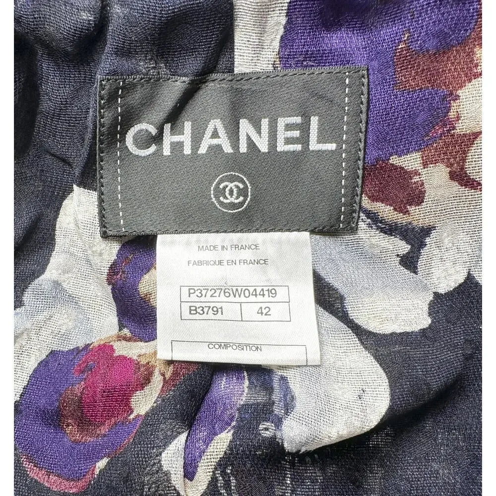 CHANEL 10C Runway Tweed Jacket Crystal Embroidered Fringe IT 42 Karl Lagerfeld